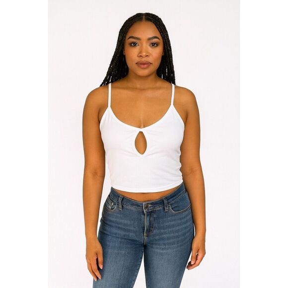 Kaly Chic Solid White Sleeveless adjustable spaghetti strap crop top cotton M - Picture 1 of 11